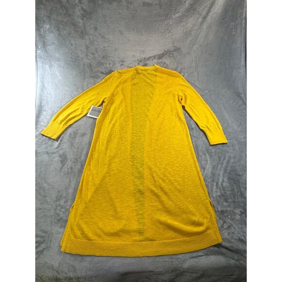 Kasper Cardigan Women's Medium Open Front Long Duster Yellow Sweater - Picture 12 of 12